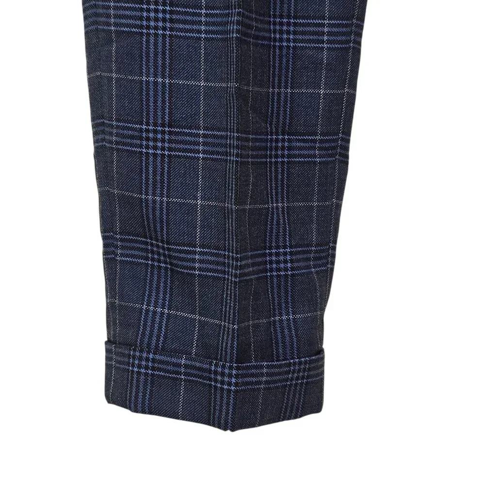 Harry Brown London Slim Fit Navy Blue Check Windowpane Suit Pants Men's 32x30